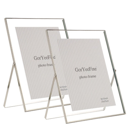 Gold 8x10'' Floating Frame Set of 2,For Photo Sizes( 5x7'',6x8'',7x9''),Beautiful Metal Beaded Edge Frames Adjustable Tabletop/Shelf Photo Frame,Classy Gift Choice for Wedding
