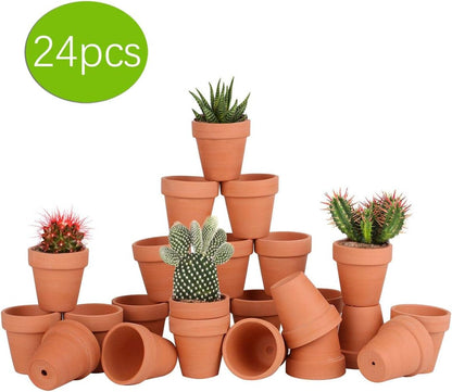 FCFKUK 24pcs Small Mini Clay Pots, 2.5'' Terracotta Pot Clay Ceramic Pottery Planter, Cactus Flower Terra Cotta Pots, Succulents Nursery Pots, with Drainage Hole, for Indoor/Outdoor