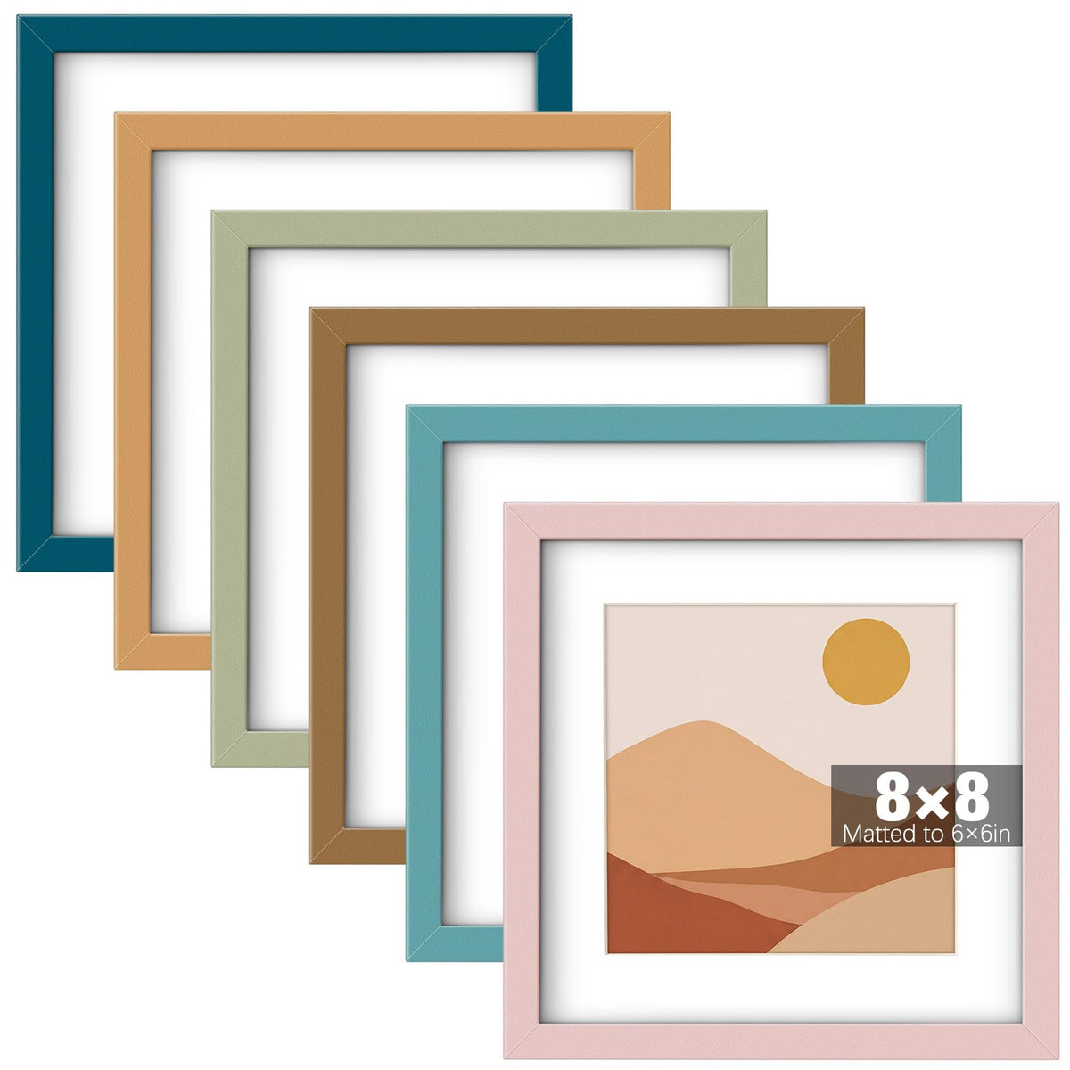 8 x 10, 5 x 7, 4 x 6 Picture Frame Set of 6, Boho Colorful Photo Frames