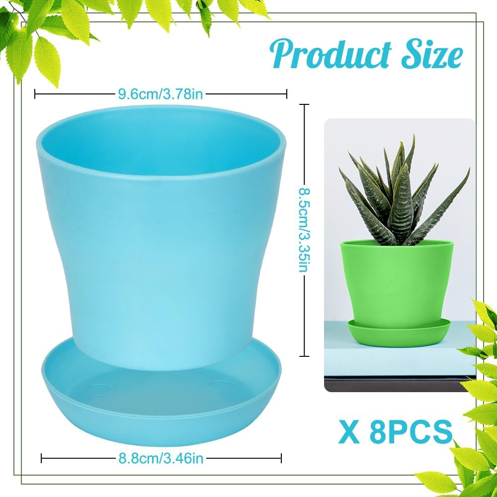 8 Pcs Plant Pots,3.8" Flower Pots,Gardening Gifts,Plastic Pot for Plants,Nursery Succulent Pot Planters for Indoor Plants,Small Flower Pots,Cute Plant Pots