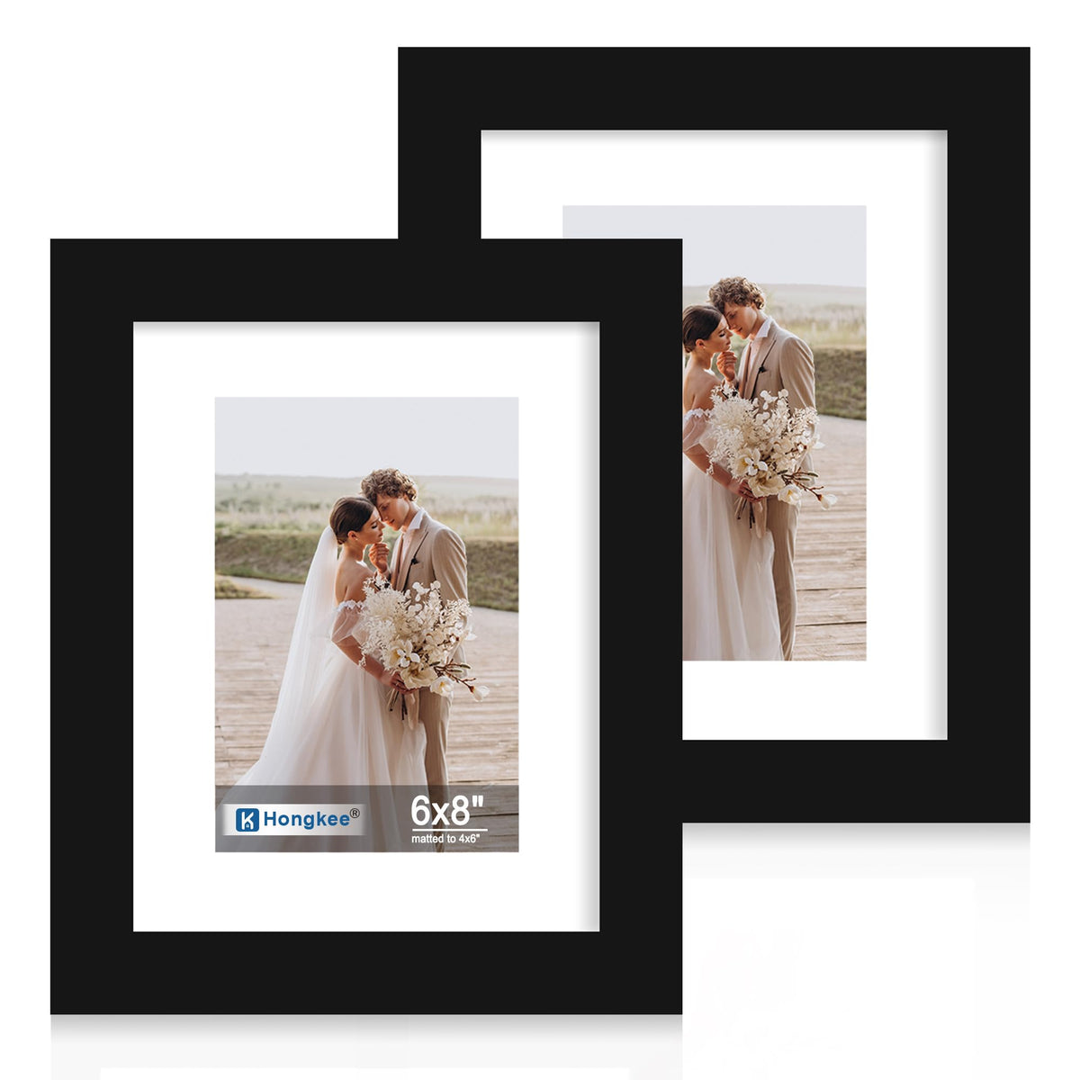 Hongkee 5x7 Picture Frame Set of 2, Real Glass and Wood Frame for Mat 4x6