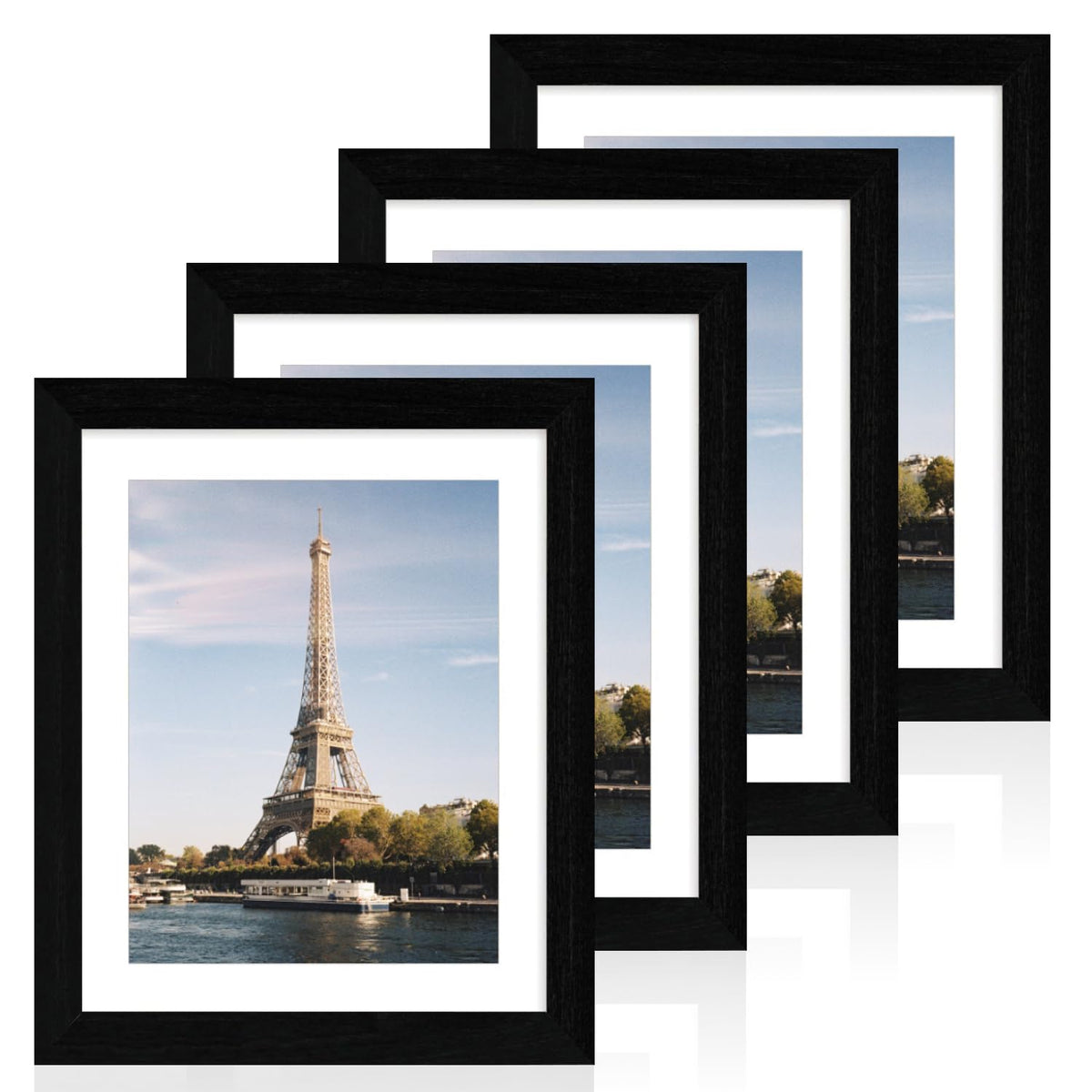 iRahmen 8x10 Picture Frame Set of 4, High Definition Real Glass Rustic Brown Frame, 8 x 10 Wood Photo Frames for Desktop Display and Wall Mounting