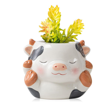 DIYOMR Cute Animals Planter, Mini Ceramic Cartoon Animal Shaped Succulent Flower Pot Indoor Air Plants Holder, Smooth Shiny Decorative Flower Cactus Planter - Plants Not Included (White Bear)