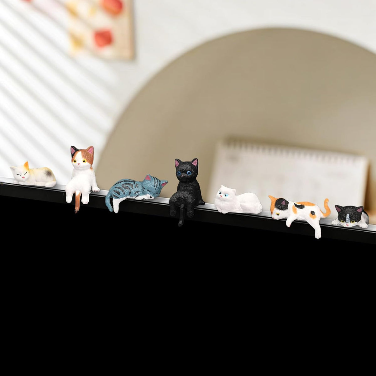 12 Pcs Cat Car Decor Dashboard Accessories, Mini Cat Figurines Cute Car Rear View Mirror Gifts, Funny Computer Monitor Desk Decorations for Women Girl