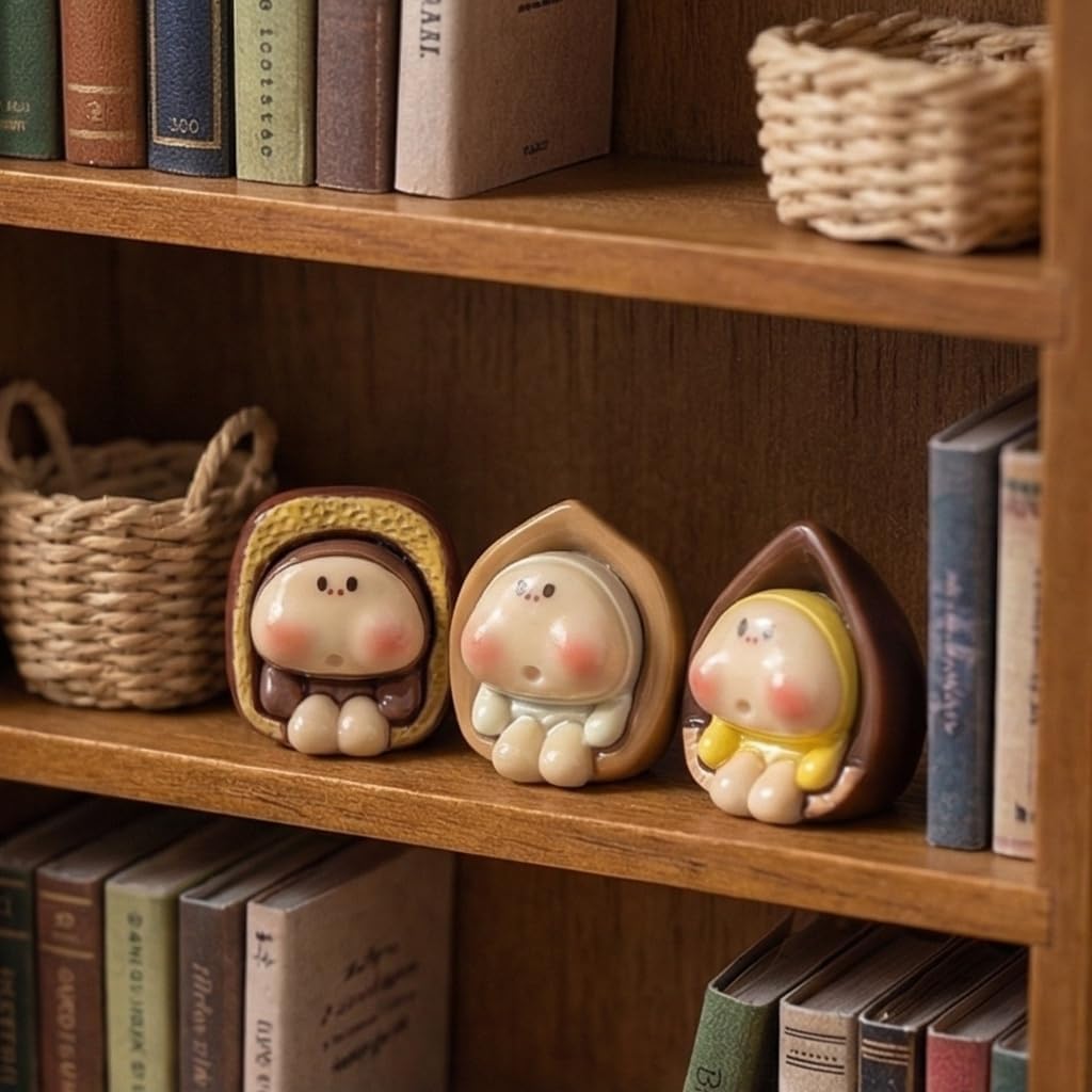 5PCS Nut-Inspired Miniature Figurines, Cute Resin Collectible Desktop Decor, Mini Ornaments for Shelf Display, Dollhouse Accessories, Fairy Garden and Tiny Scene Styling