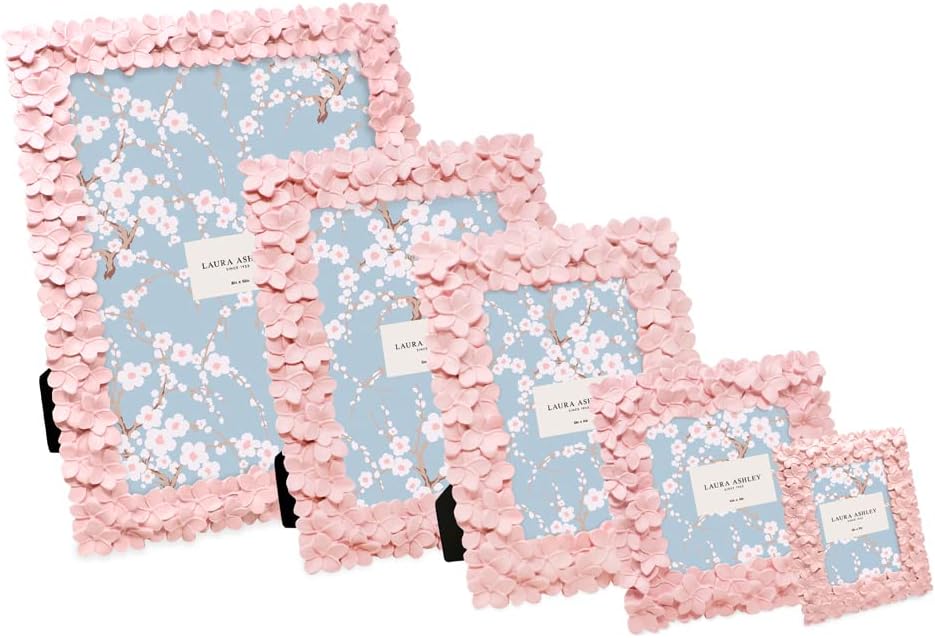 Laura Ashley 4x6 Pink Flower Textured Hand-Crafted Picture Frame w/Easel