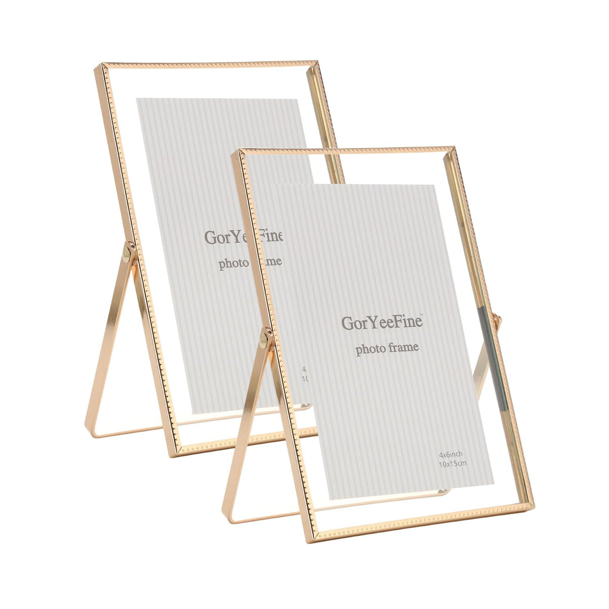 Gold 8x10'' Floating Frame Set of 2,For Photo Sizes( 5x7'',6x8'',7x9''),Beautiful Metal Beaded Edge Frames Adjustable Tabletop/Shelf Photo Frame,Classy Gift Choice for Wedding