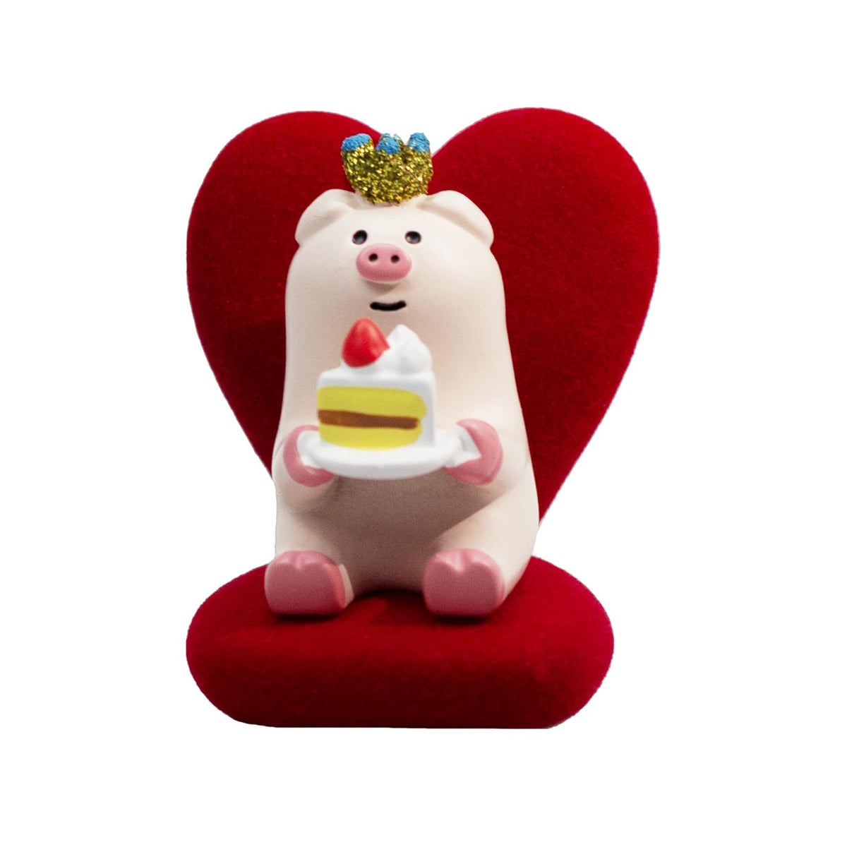 RAQWI Pig Eating Cake Figurine on Red Sofa, Mini Resin Desk Decor