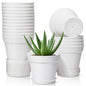 T4U Small Plant Pots 5 Inch 18 Pack, Plastic Flower Pots with Saucer White