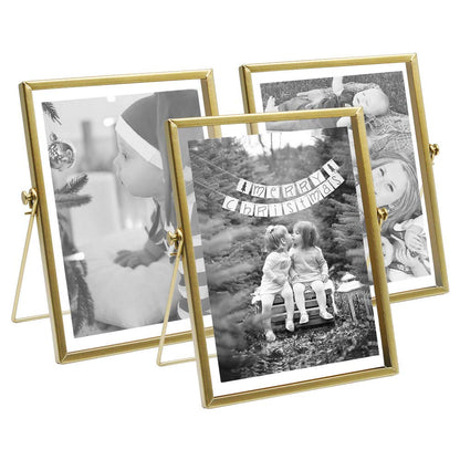 Gold Picture Frames Set of 3 — 4x4 4x6 5x7 Floating Glass Photo Frame Gift