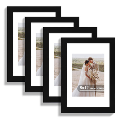 Hongkee 8x10 Picture Frame Set of 4, Real Glass and Wood Frame, 5x7 Mat