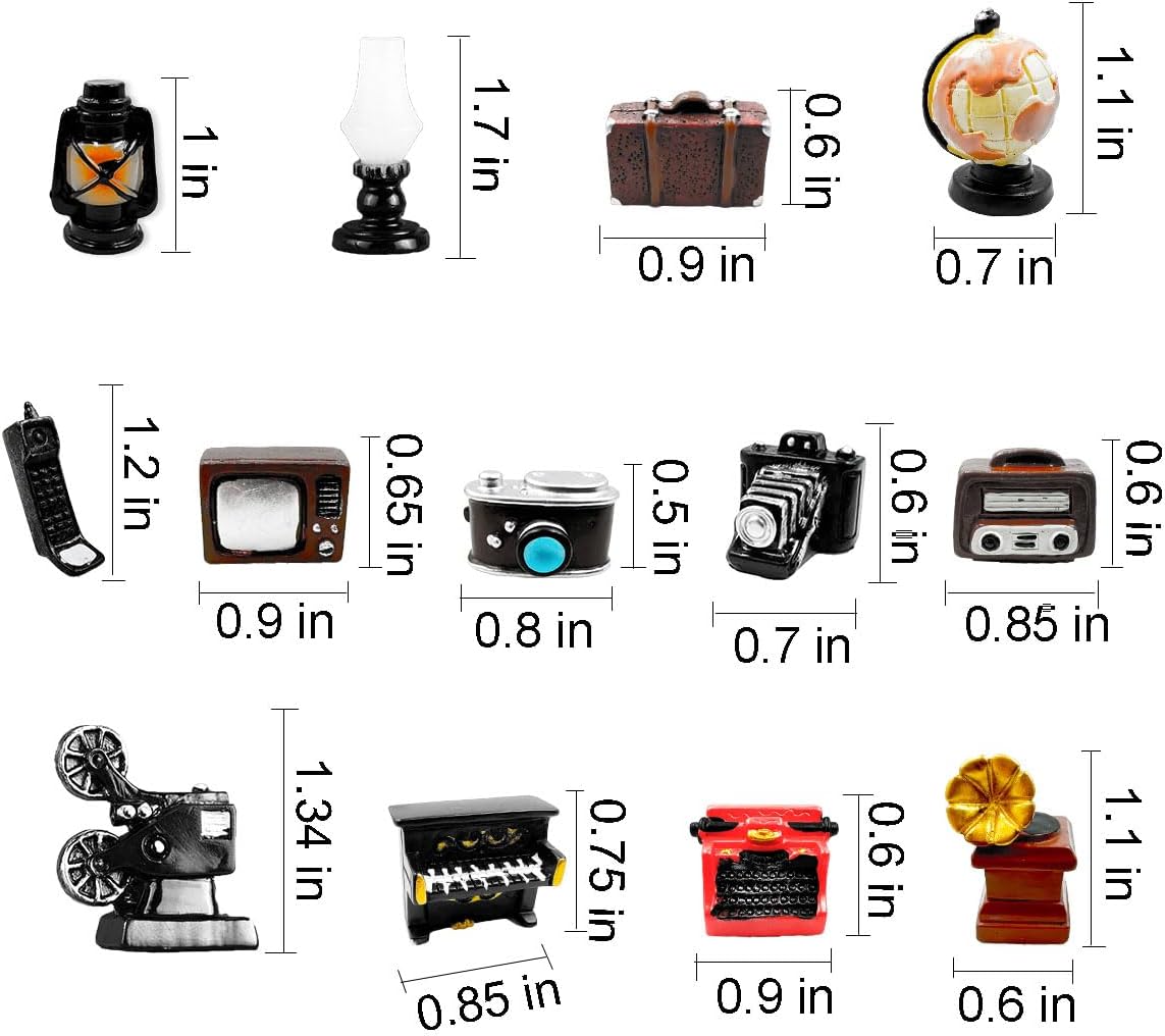 Suartus Miniature Home Appliances Retro Furniture - 13Pcs 1inch Mini Simulated Resin Camera Telephone TV Figurines Models Ornaments for DIY Diorama Micro Landscape Craft Accessories Decor