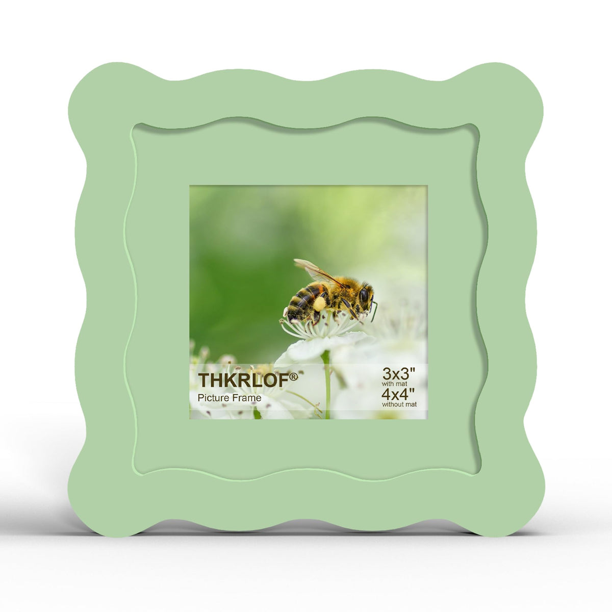 4x6 Picture Frame with Mat for 3.5x5, Wavy Edge Wooden Real Glass Photo Frame for Tabletop and Wall Hanging, Green, 1 Pack