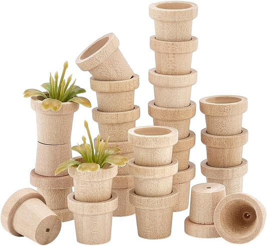 PH PandaHall 25pcs Mini Wood Flower Pots 0.6x0.6 Inch Natural Wooden Flower Pots Burlywood Rustic Planters for Home Decor Christmas Birthday Gifts Plant Lovers Crafting DIY Projects