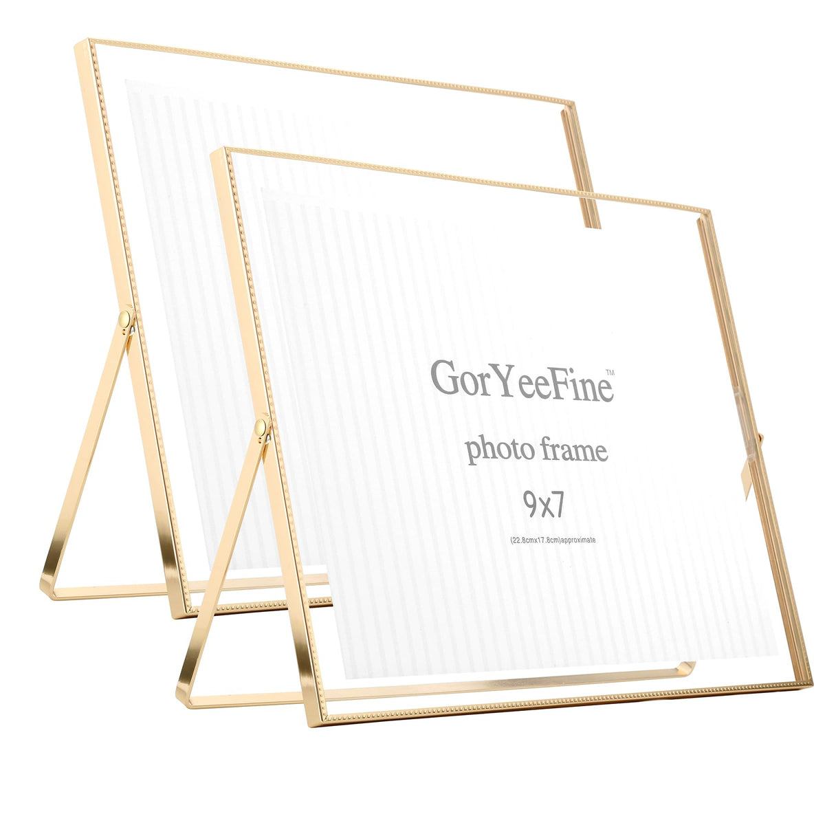 Gold 8x10'' Floating Frame Set of 2,For Photo Sizes( 5x7'',6x8'',7x9''),Beautiful Metal Beaded Edge Frames Adjustable Tabletop/Shelf Photo Frame,Classy Gift Choice for Wedding
