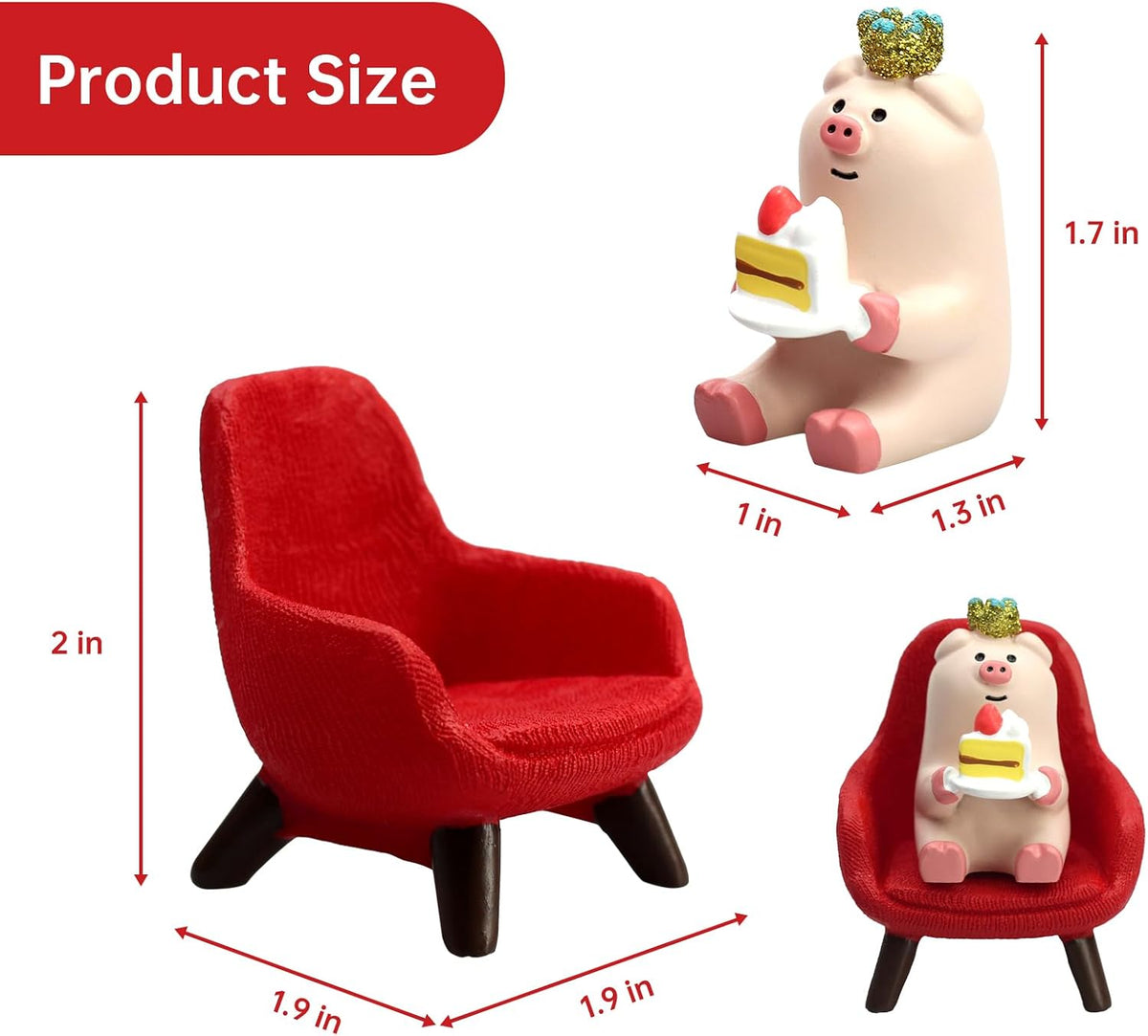 RAQWI Pig Eating Cake Figurine on Red Sofa, Mini Resin Desk Decor