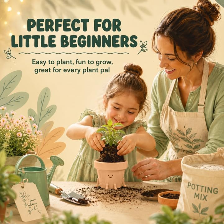 Original Earthlings Sitting Small Plant Pot, Cute Pots for Plants - 4 Inch