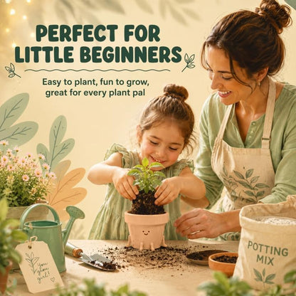 Original Earthlings Sitting Small Plant Pot, Cute Pots for Plants - 4 Inch