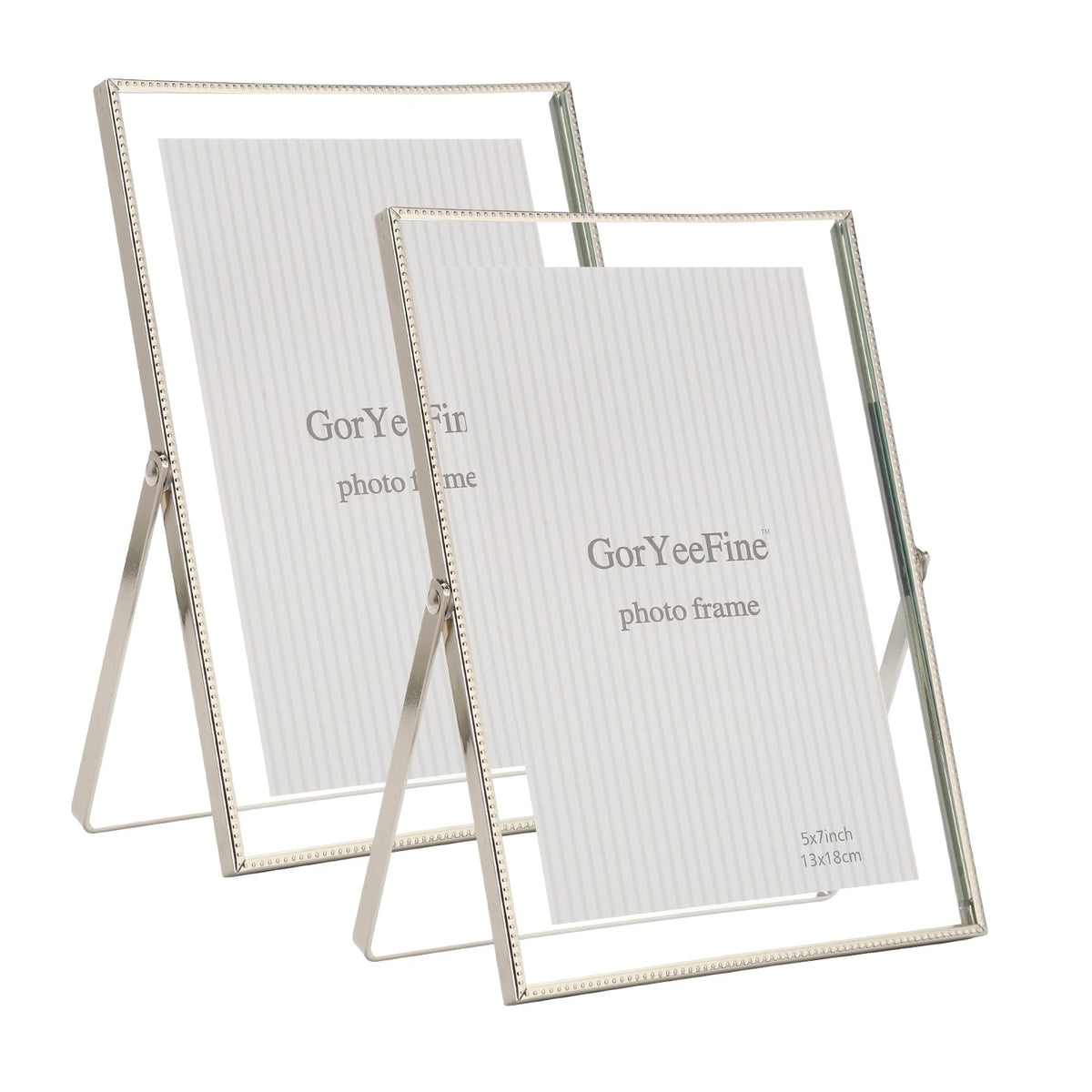 Gold 8x10'' Floating Frame Set of 2,For Photo Sizes( 5x7'',6x8'',7x9''),Beautiful Metal Beaded Edge Frames Adjustable Tabletop/Shelf Photo Frame,Classy Gift Choice for Wedding