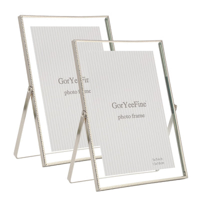 Gold 8x10'' Floating Frame Set of 2,For Photo Sizes( 5x7'',6x8'',7x9''),Beautiful Metal Beaded Edge Frames Adjustable Tabletop/Shelf Photo Frame,Classy Gift Choice for Wedding