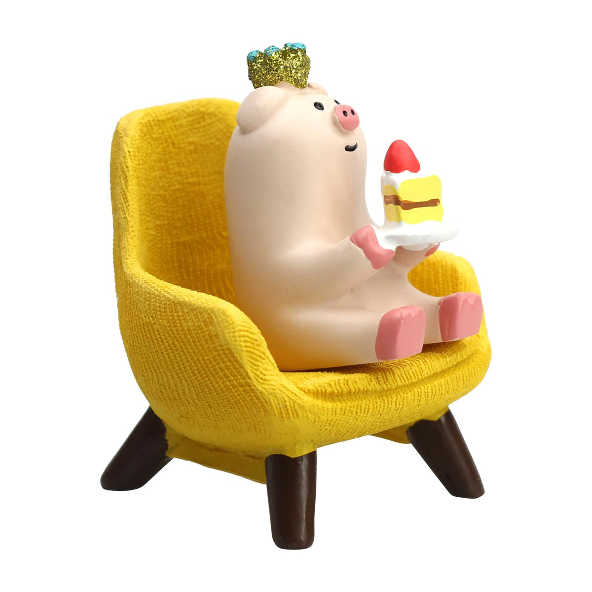 RAQWI Pig Eating Cake Figurine on Red Sofa, Mini Resin Desk Decor