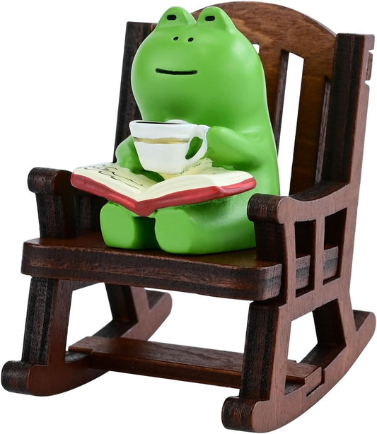 Mevodeata Cute Mini Frog Figurine with Small Sofa Resin Figure for Office Home Decor for Frog Lovers (Rocking Chair)