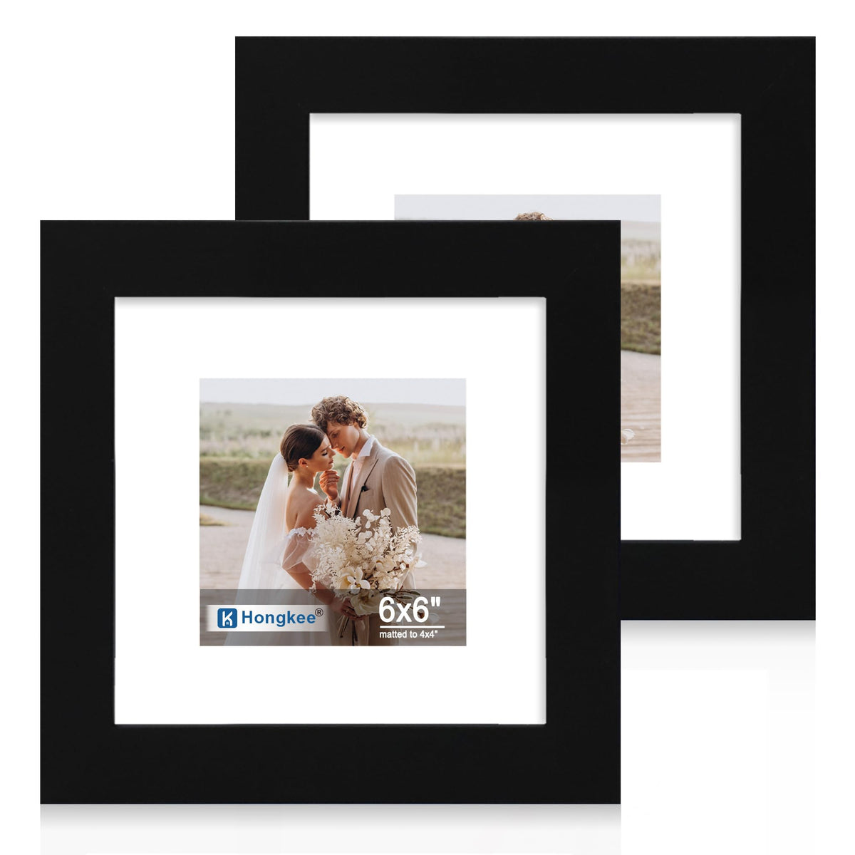Hongkee 5x7 Picture Frame Set of 2, Real Glass and Wood Frame for Mat 4x6