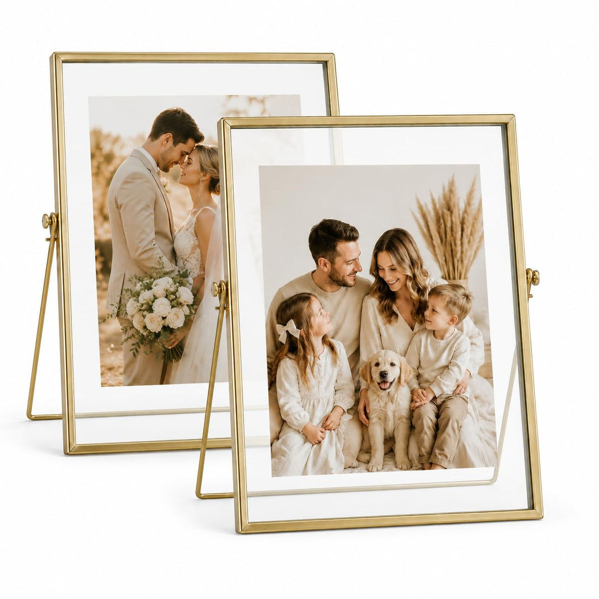 Gold Picture Frames Set of 3 — 4x4 4x6 5x7 Floating Glass Photo Frame Gift