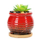 3.5 Inch Ceramic Succulent Planter Pot with Drainage Hole & Bamboo Tray - Mini Round Small Plant Pot for Indoor Desktop, Cactus Flower Container (Plant and Soil Not Included)，White