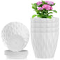 Meowell 4 inch Small Plastic Nursery Pots, 5 Pack Water Ripples Plant Pots for Indoor Plants, Flower Pots with Drainage Holes and Saucers, Seedling Starter Planters for Succulent Plants, White
