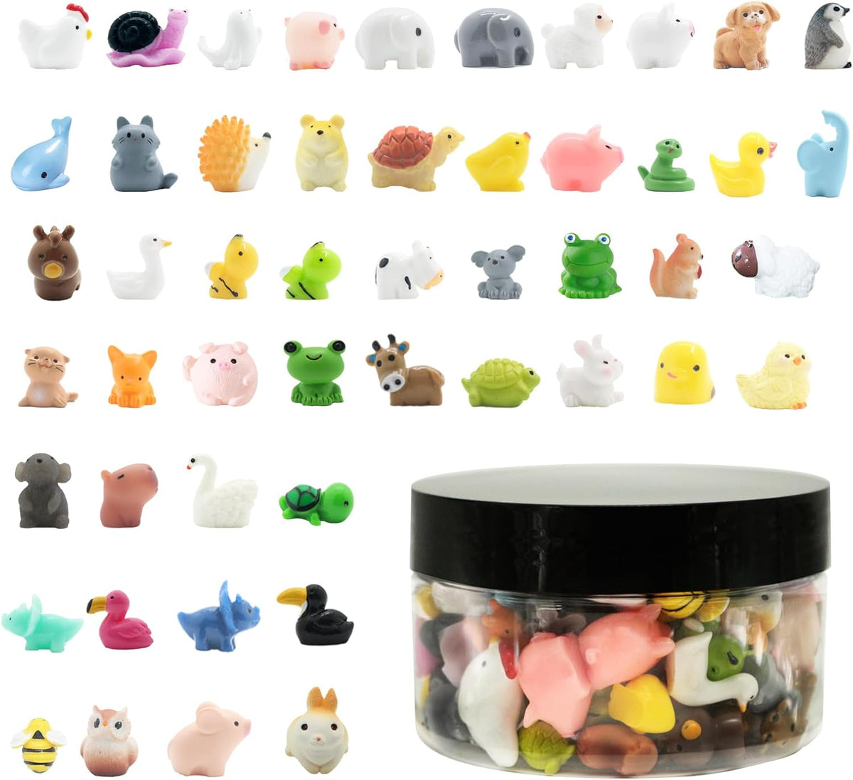 Mini Resin Animals Figurines Set, 100 PCS Tiny Resin Figures for Crafts Landscape Miniature Garden Decor