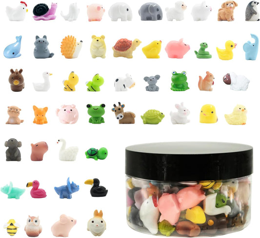 Mini Resin Animals Figurines Set, 100 PCS Tiny Resin Figures for Crafts Landscape Miniature Garden Decor