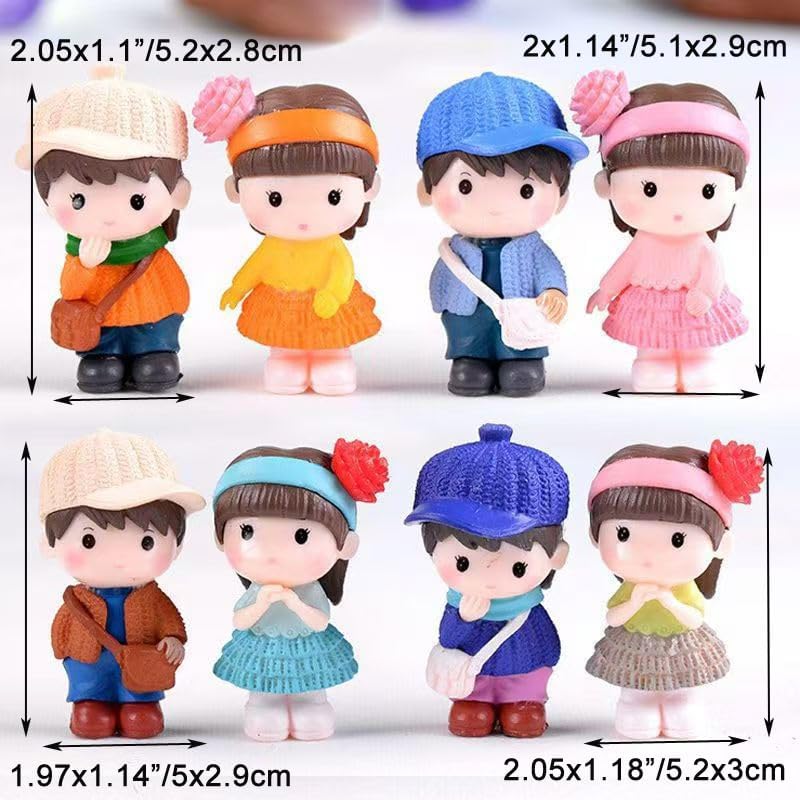 8Pcs Mini Resin Boy and Girl Figurines Dollhouse People Figures