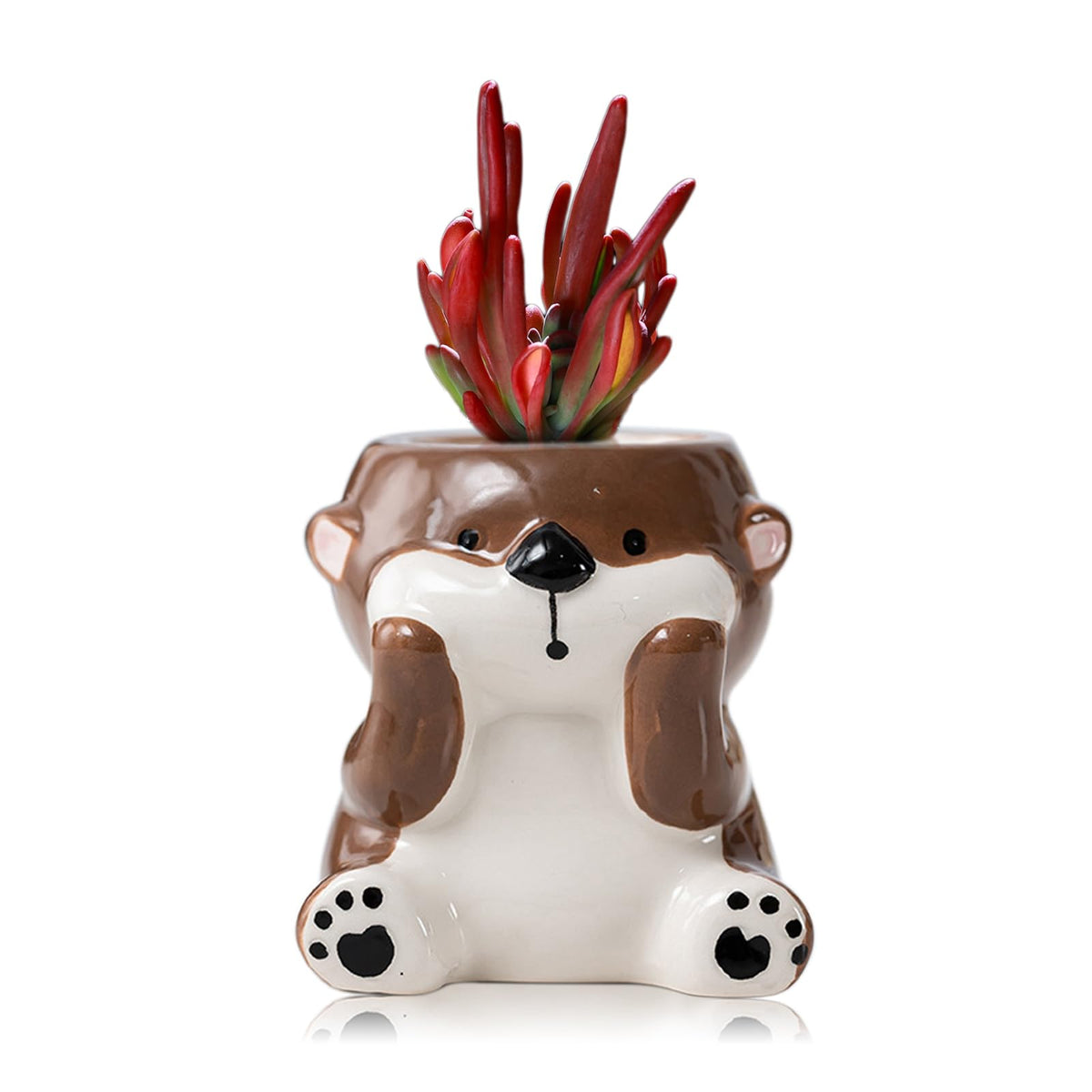 DIYOMR Cute Animals Planter, Mini Ceramic Cartoon Animal Shaped Succulent Flower Pot Indoor Air Plants Holder, Smooth Shiny Decorative Flower Cactus Planter - Plants Not Included (White Bear)