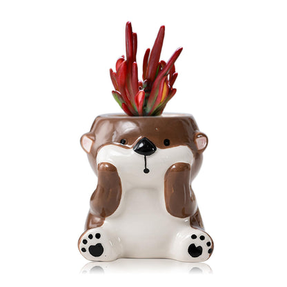 DIYOMR Cute Animals Planter, Mini Ceramic Cartoon Animal Shaped Succulent Flower Pot Indoor Air Plants Holder, Smooth Shiny Decorative Flower Cactus Planter - Plants Not Included (White Bear)