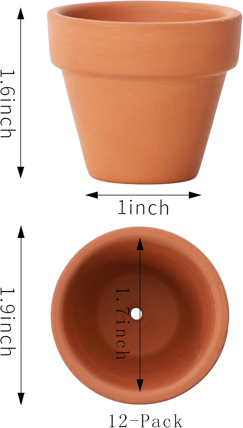 Yishang 1.9 Inch Tiny Terracotta Pots Pack of 12-Small Mini Clay Pots with Drainage Holes Flower Nursery Terra Cotta Planter for Tiny Cactus Herb lithop,Succulent Plants,Crafts,Wedding Favor