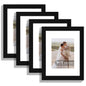 Hongkee 8x10 Picture Frame Set of 4, Real Glass and Wood Frame, 5x7 Mat