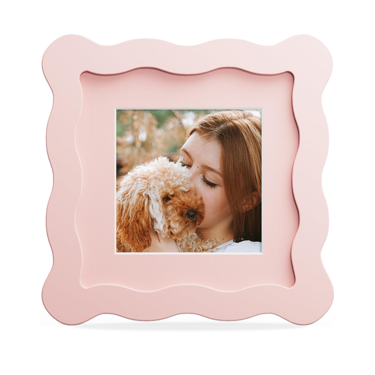4x6 Picture Frame with Mat for 3.5x5, Wavy Edge Wooden Real Glass Photo Frame for Tabletop and Wall Hanging, Green, 1 Pack