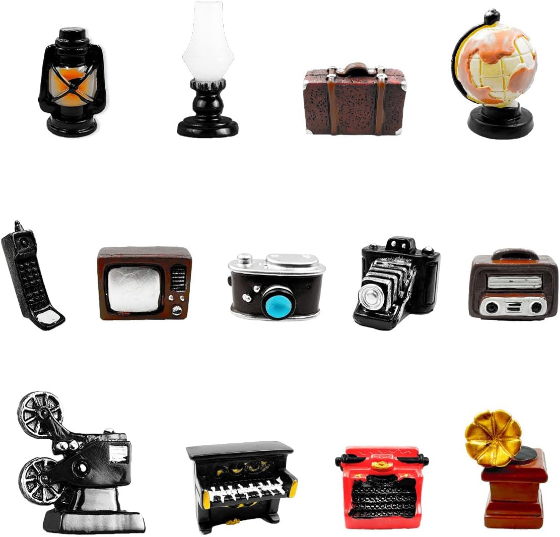 Suartus Miniature Home Appliances Retro Furniture - 13Pcs 1inch Mini Simulated Resin Camera Telephone TV Figurines Models Ornaments for DIY Diorama Micro Landscape Craft Accessories Decor
