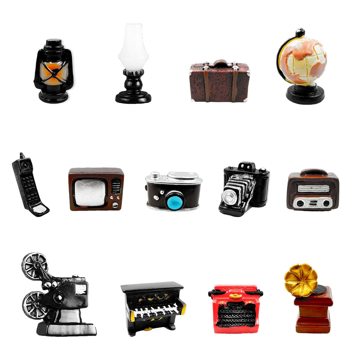 Suartus Miniature Home Appliances Retro Furniture - 13Pcs 1inch Mini Simulated Resin Camera Telephone TV Figurines Models Ornaments for DIY Diorama Micro Landscape Craft Accessories Decor