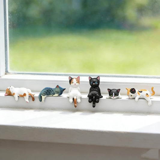 Cute Mini Cat Desk Figurines Car Dashboard Decor Rear View Mirror Accessories, Set of 6 Mini Cats Cute Car Decorations Interior, Computer Monitor Figurines for Women Girl