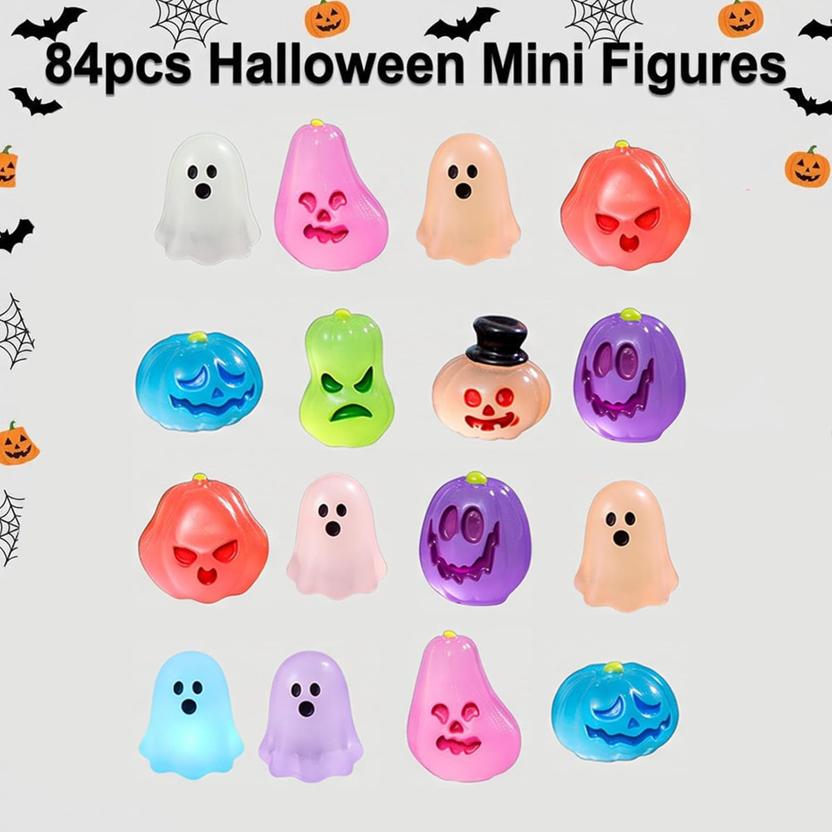 84pcs Halloween Mini Figures,Glow in The Dark Tiny Statue for Halloween Party Favors Dollhouse Decorations Toys