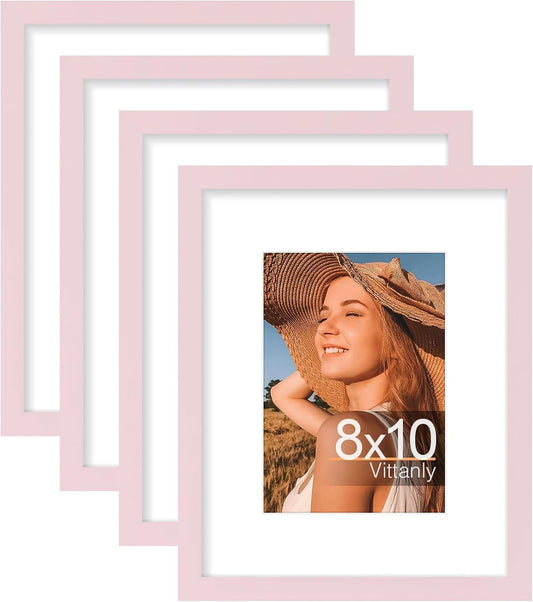 Vittanly 8x10 Picture Frames Set of 4, for Wall or Tabletop, Pale Pink