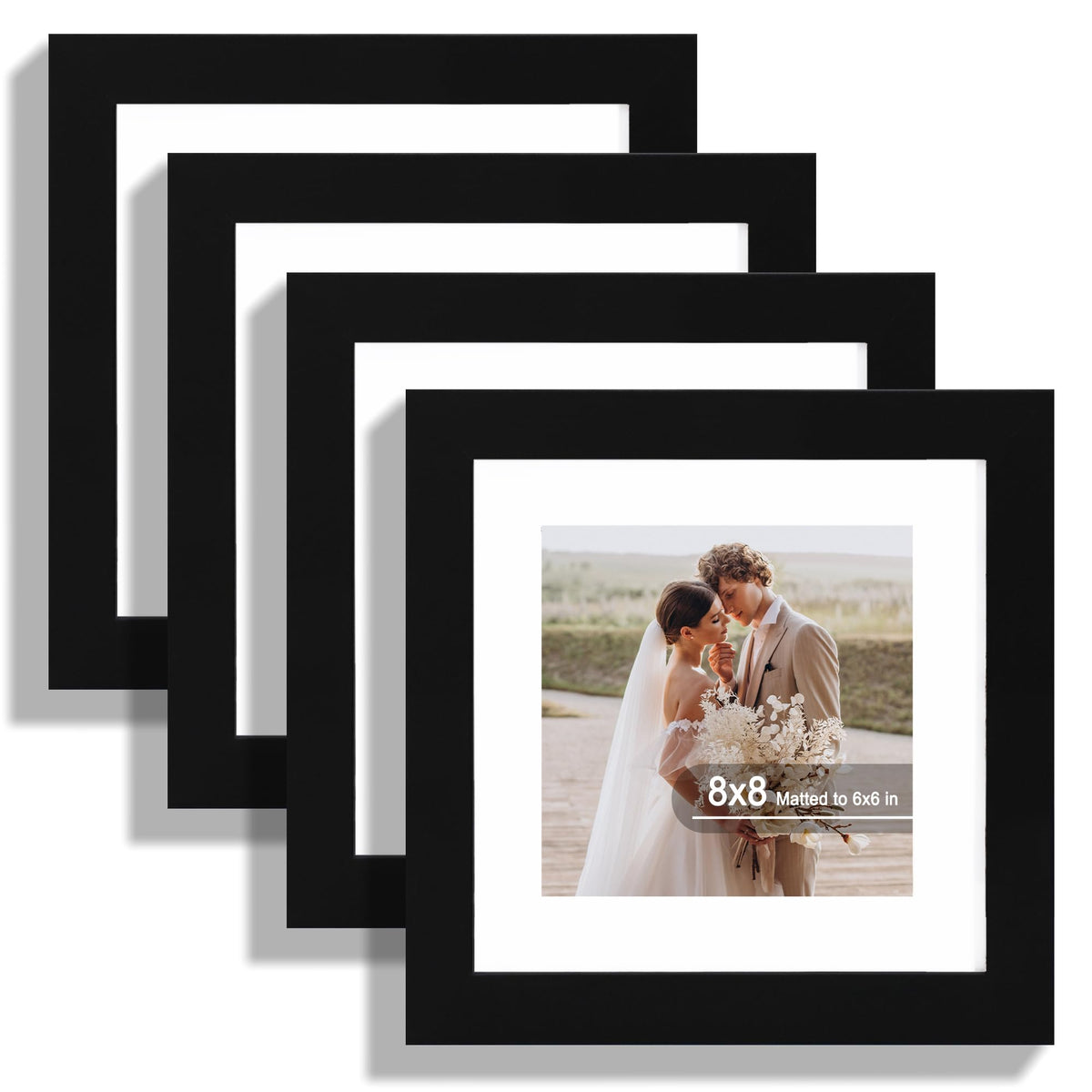 Hongkee 8x10 Picture Frame Set of 4, Real Glass and Wood Frame, 5x7 Mat