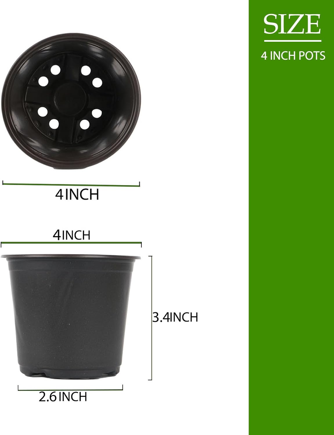 100 Packs 4 5 6 Inch Nursery Pots, Plastic Nursery Pots for Plants with Drainage Holes, Seed Starting Garden Pots of Flower Plant Container for Succulents, Transplanting (100, 4 Inch)