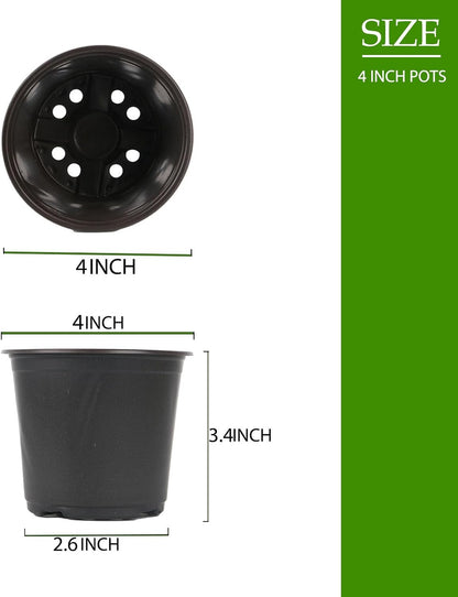 100 Packs 4 5 6 Inch Nursery Pots, Plastic Nursery Pots for Plants with Drainage Holes, Seed Starting Garden Pots of Flower Plant Container for Succulents, Transplanting (100, 4 Inch)