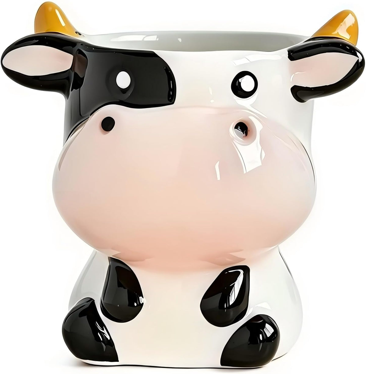 Cute Animal Ceramic Planter Pot, Small Glossy Cartoon Cow Shaped