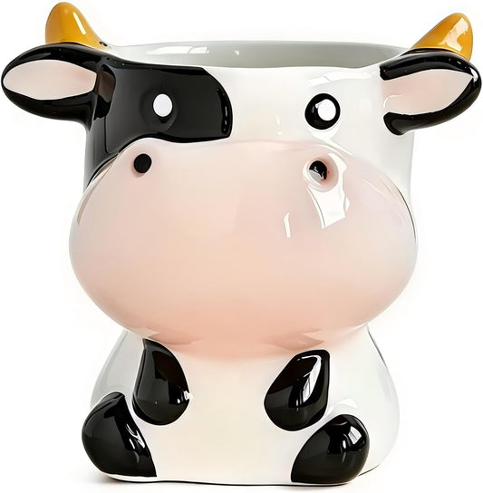 Cute Animal Ceramic Planter Pot, Small Glossy Cartoon Cow Shaped