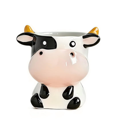 Cute Animal Ceramic Planter Pot, Small Glossy Cartoon Cow Shaped