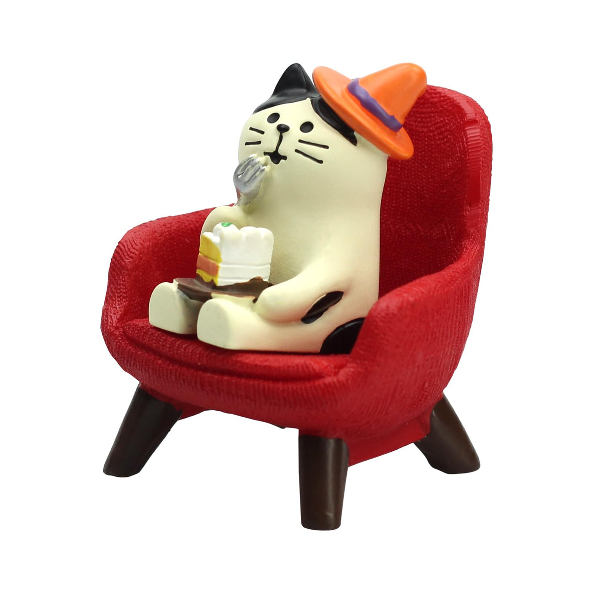 RAQWI Pig Eating Cake Figurine on Red Sofa, Mini Resin Desk Decor